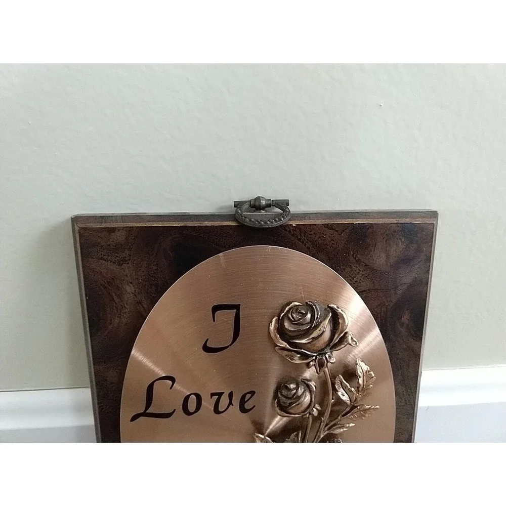 I Love You Mom Copper Roses Wood Plaque Gift Decor